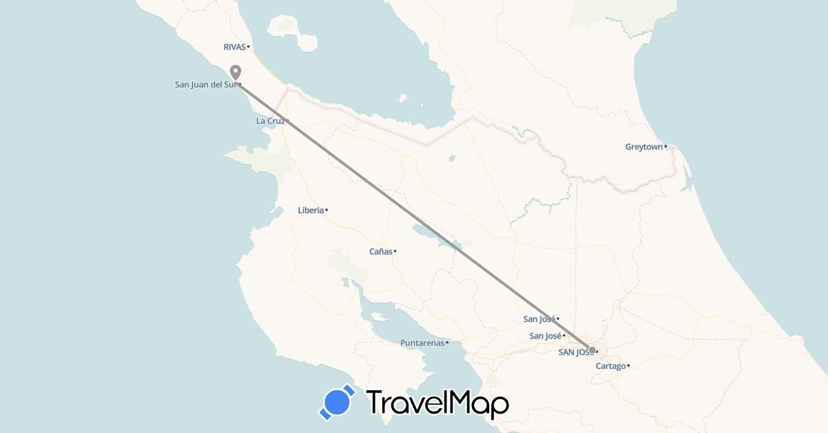 TravelMap itinerary: driving, plane in Costa Rica, Nicaragua (North America)